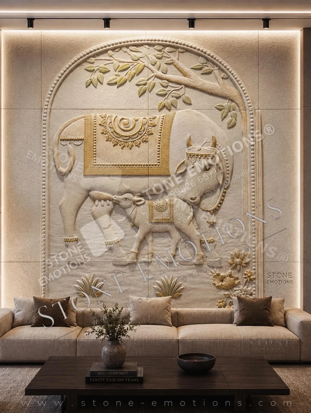 Backlit Lotus Field — Living room walls natural stone design, SE-132