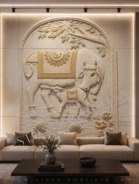 Backlit Lotus Field — Living room walls natural stone design, SE-132