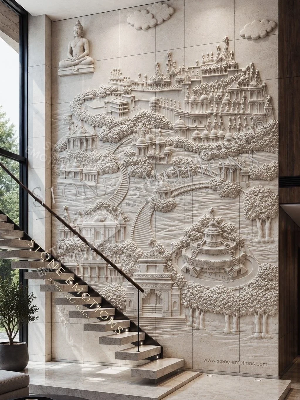 Concentric Mandala — Mandir & sacred walls natural stone design, SE-136