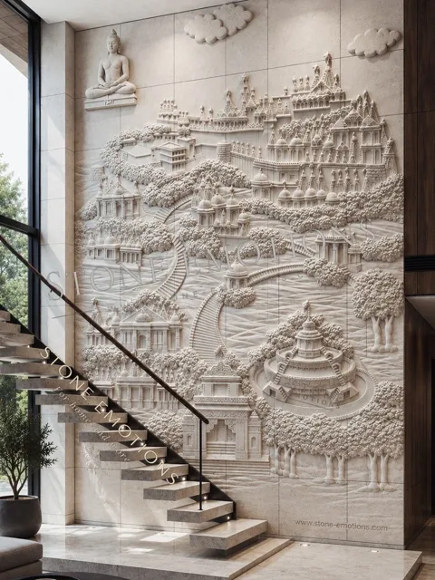 Concentric Mandala — Mandir & sacred walls natural stone design, SE-136