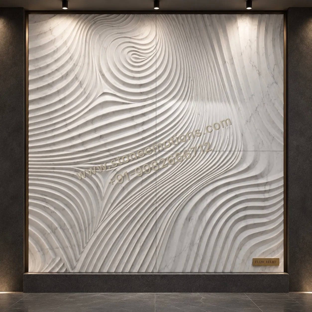 Framed white wall with swirling topographic contour relief