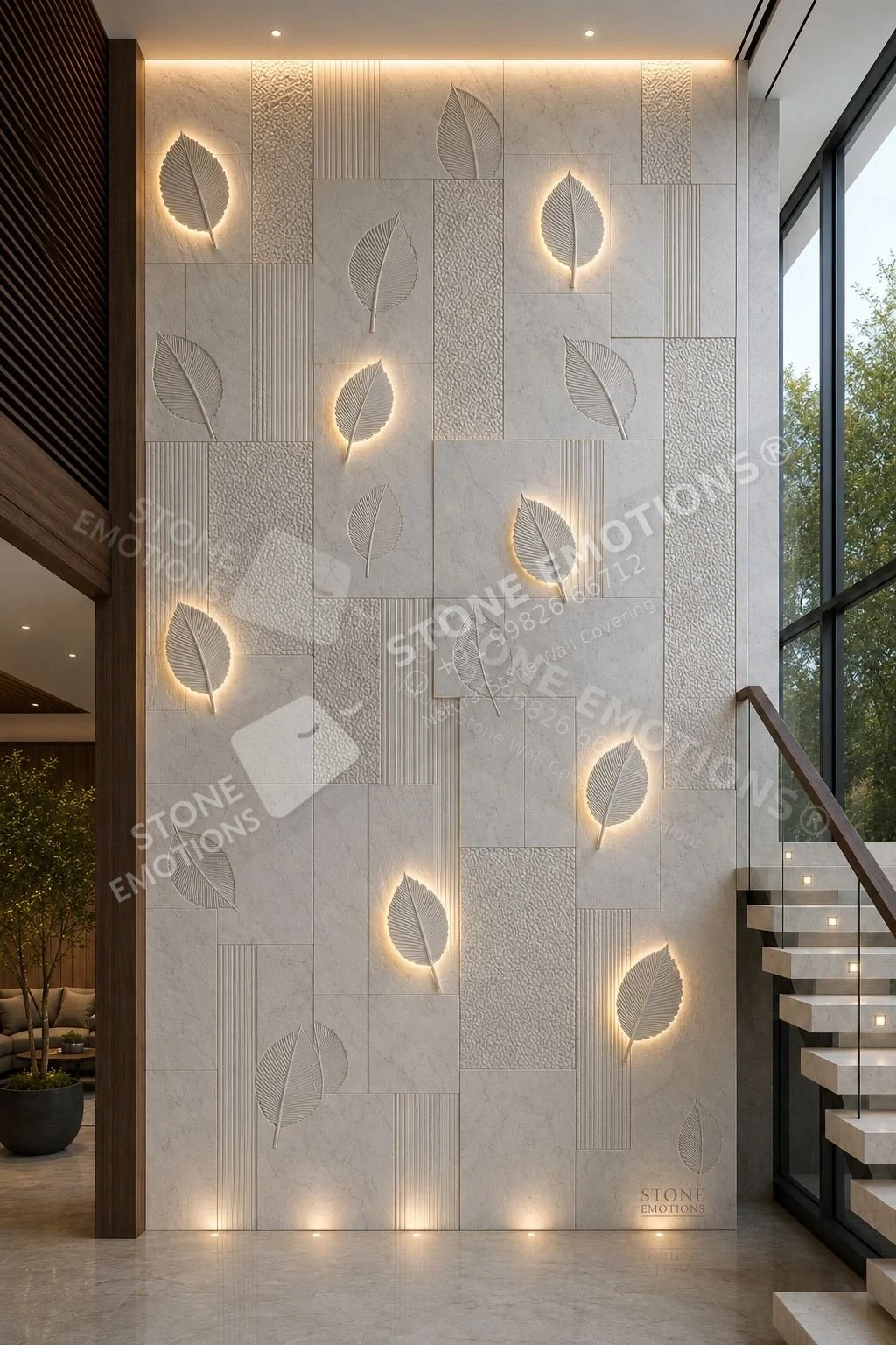 Falling Leaves — Living room walls natural stone design, SE-134