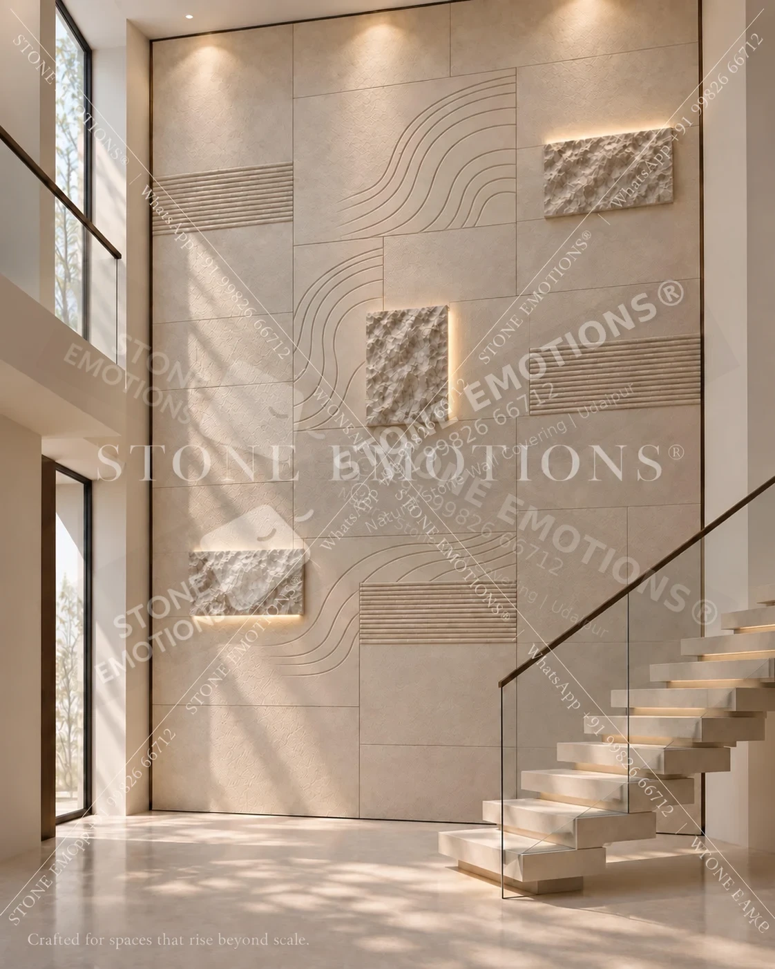 Illuminated Currents — Double-height & staircase stone design, Stone Emotions SE-114