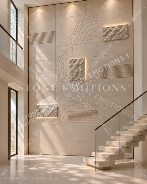 Illuminated Currents — Double-height & staircase stone design, Stone Emotions SE-114