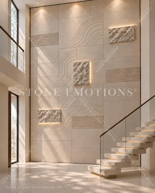 Illuminated Currents — Double-height & staircase stone design, Stone Emotions SE-114