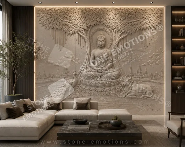 Buddha under the Tree — Living room walls stone design, Stone Emotions SE-100