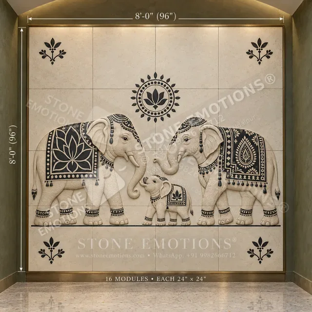 Elephant Relief — Foyer & entrance stone design, Stone Emotions SE-127