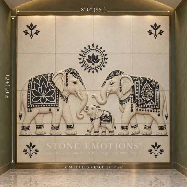Elephant Relief — Foyer & entrance stone design, Stone Emotions SE-127