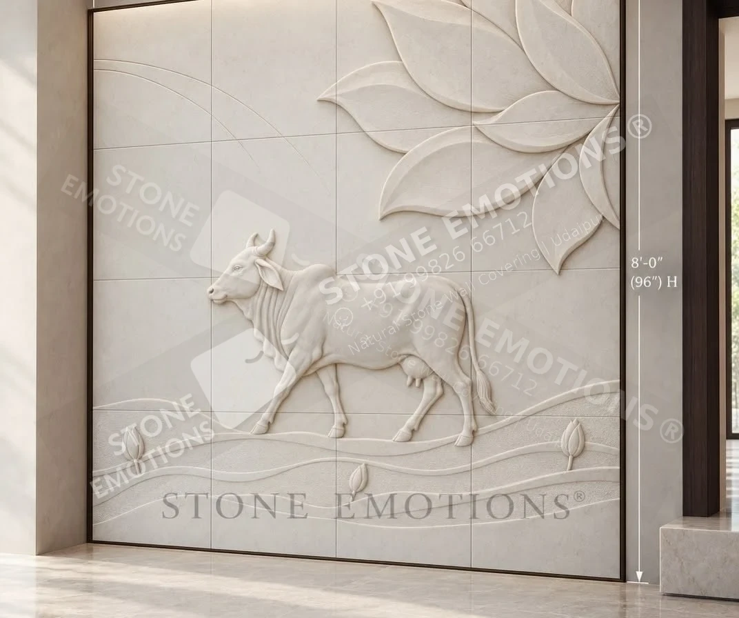 Sacred Cow and Lotus — Foyer & entrance stone design, Stone Emotions SE-118