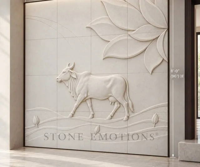 Sacred Cow and Lotus — Foyer & entrance stone design, Stone Emotions SE-118