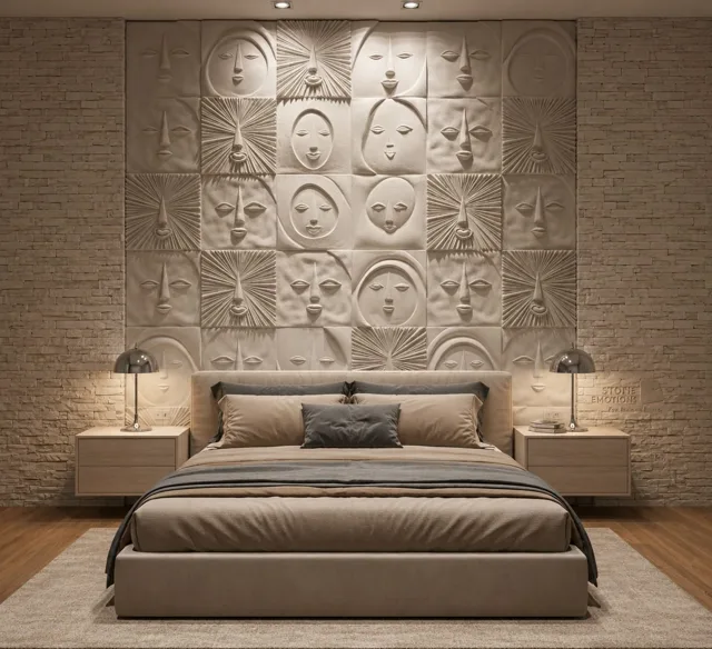 Portrait and Sunburst — Bedroom walls stone design, Stone Emotions SE-092
