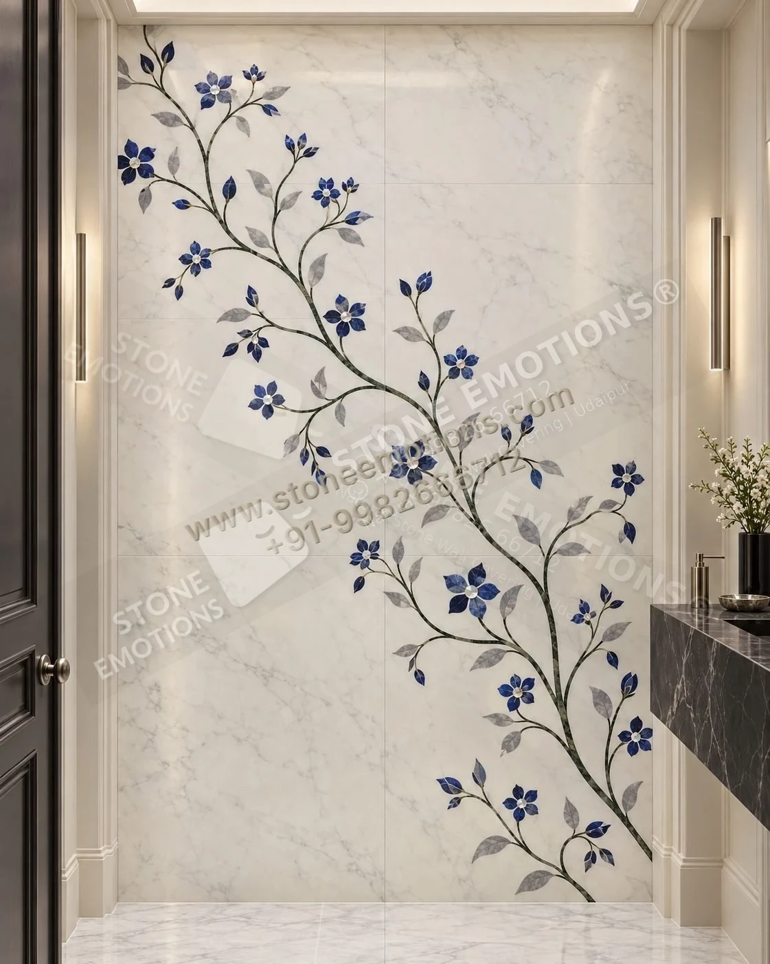 Flowering Branch — Carved & textured panels stone design, Stone Emotions SE-038