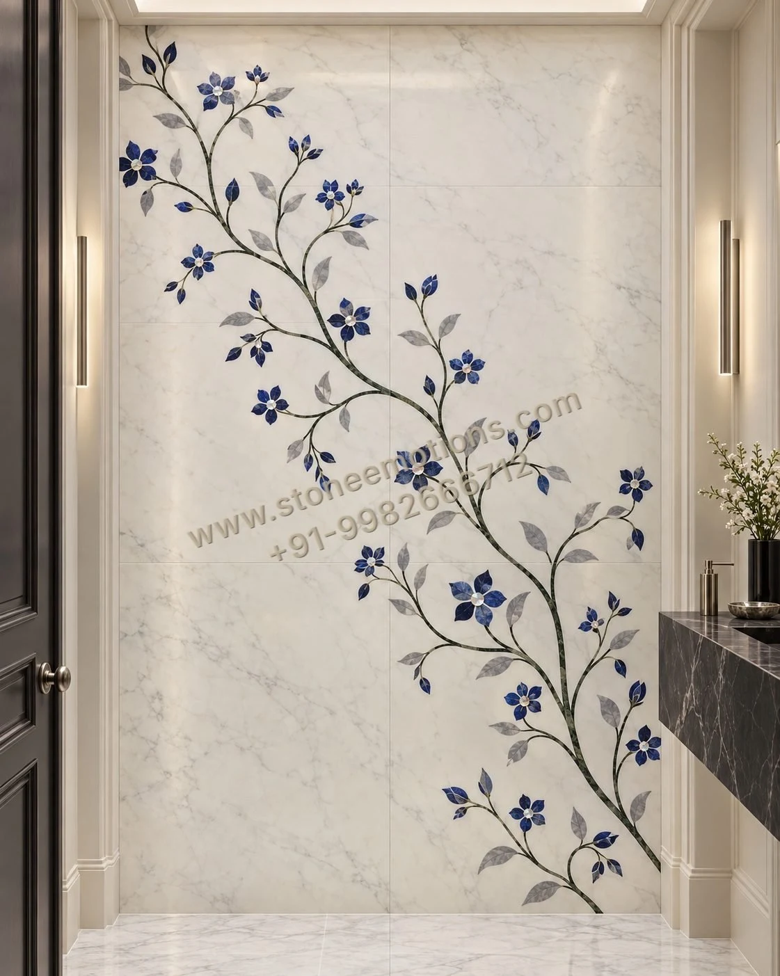 Flowering Branch — Carved & textured panels stone design, Stone Emotions SE-038