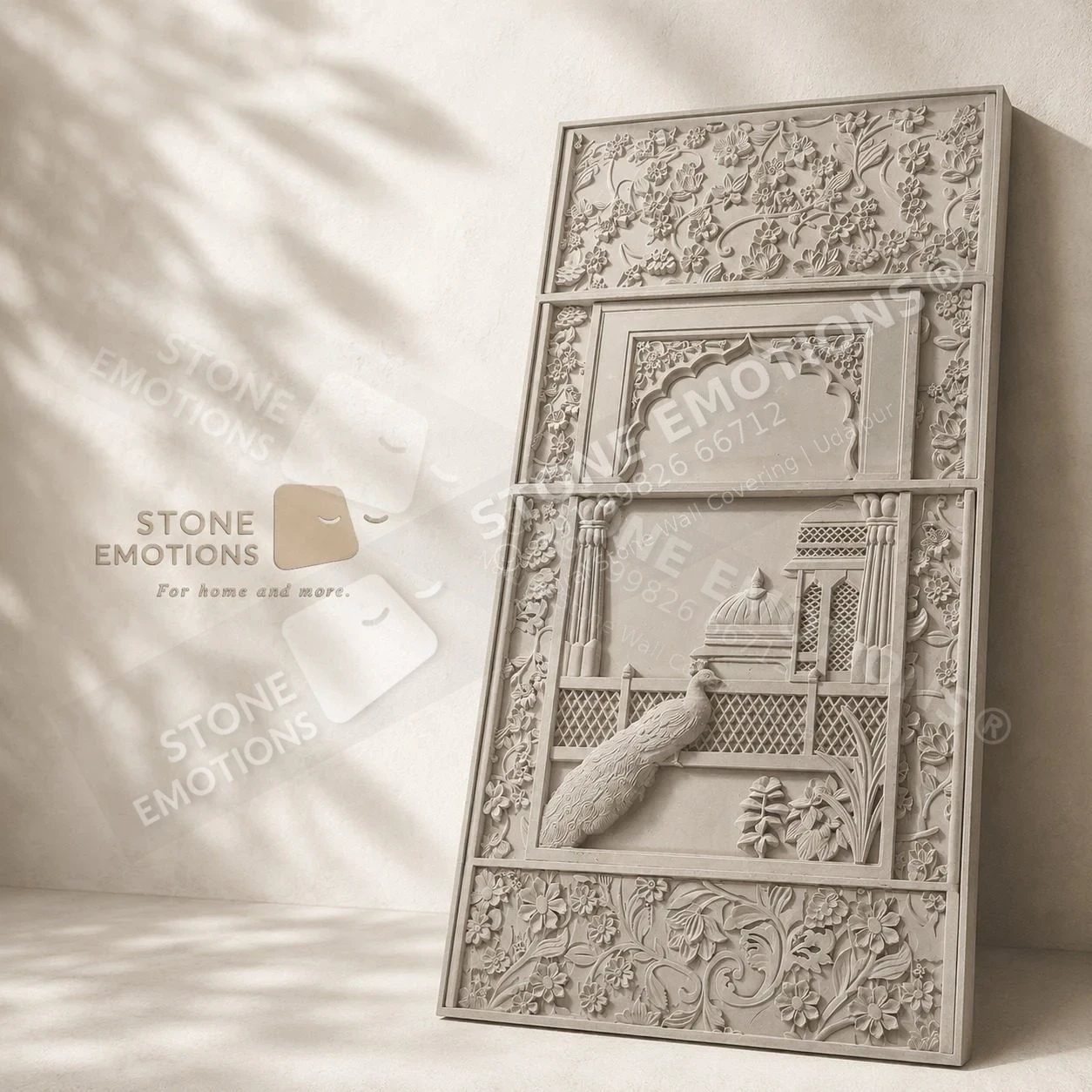 Peacock Palace Panel — Carved & textured panels stone design, Stone Emotions SE-088