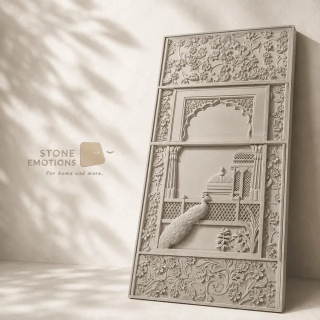 Peacock Palace Panel — Carved & textured panels stone design, Stone Emotions SE-088