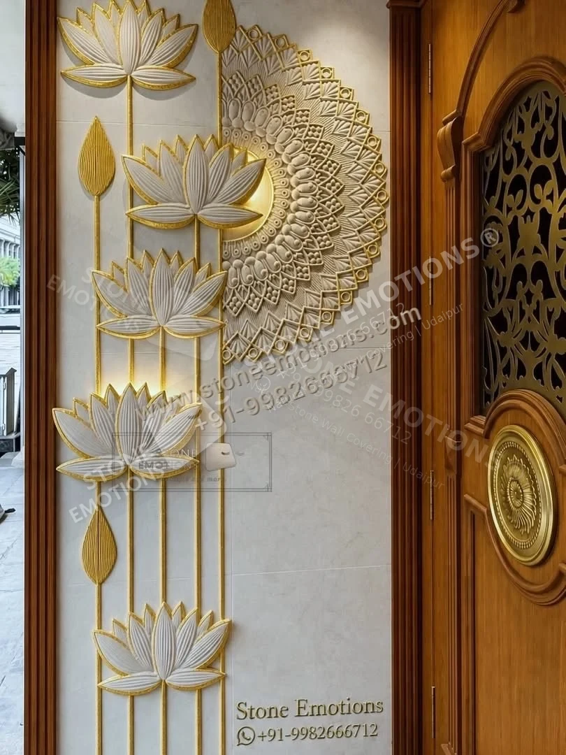 Peacock Study — Carved & textured panels stone design, Stone Emotions SE-057