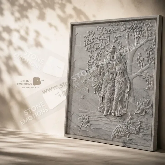 Radha Krishna Relief — Carved & textured panels stone design, Stone Emotions SE-069