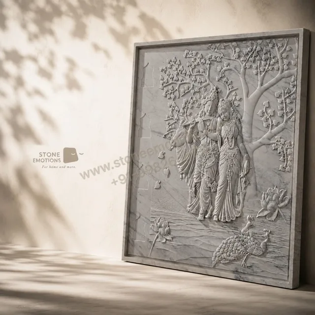 Radha Krishna Relief — Carved & textured panels stone design, Stone Emotions SE-069