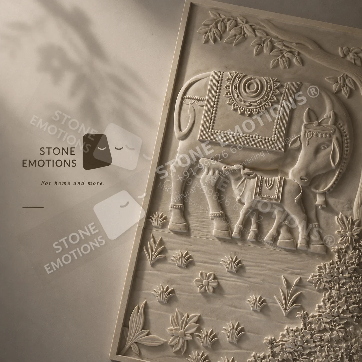 Sacred Cow Panel — Carved & textured panels stone design, Stone Emotions SE-079