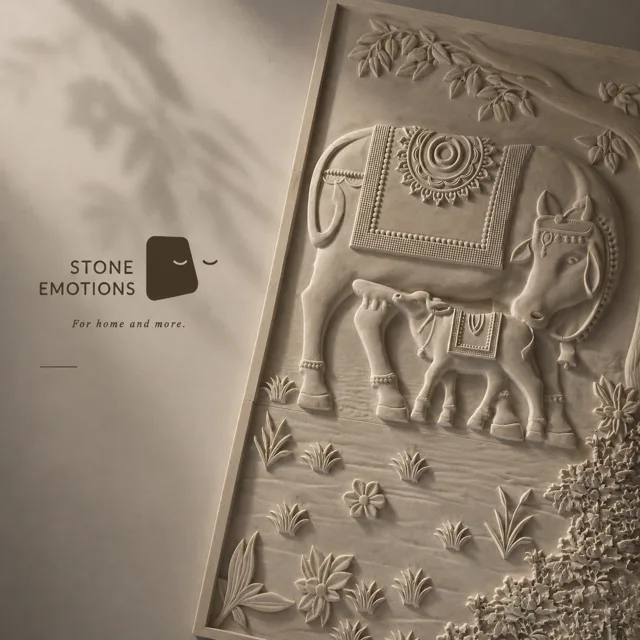 Sacred Cow Panel — Carved & textured panels stone design, Stone Emotions SE-079