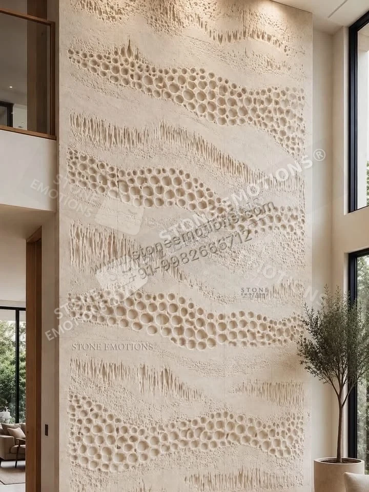 Botanical Cascade — Double-height & staircase stone design, Stone Emotions SE-061