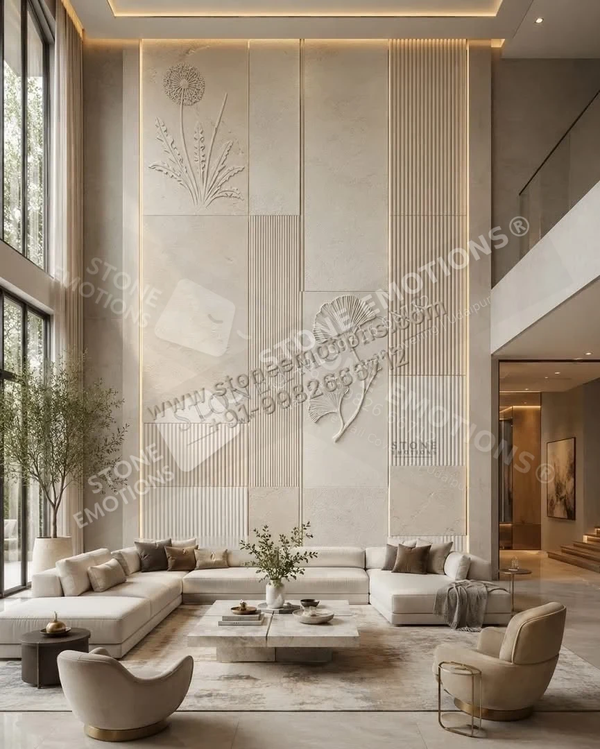 Botanical Heights — Double-height & staircase stone design, Stone Emotions SE-066