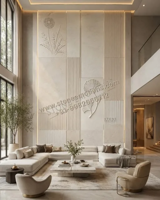 Botanical Heights — Double-height & staircase stone design, Stone Emotions SE-066