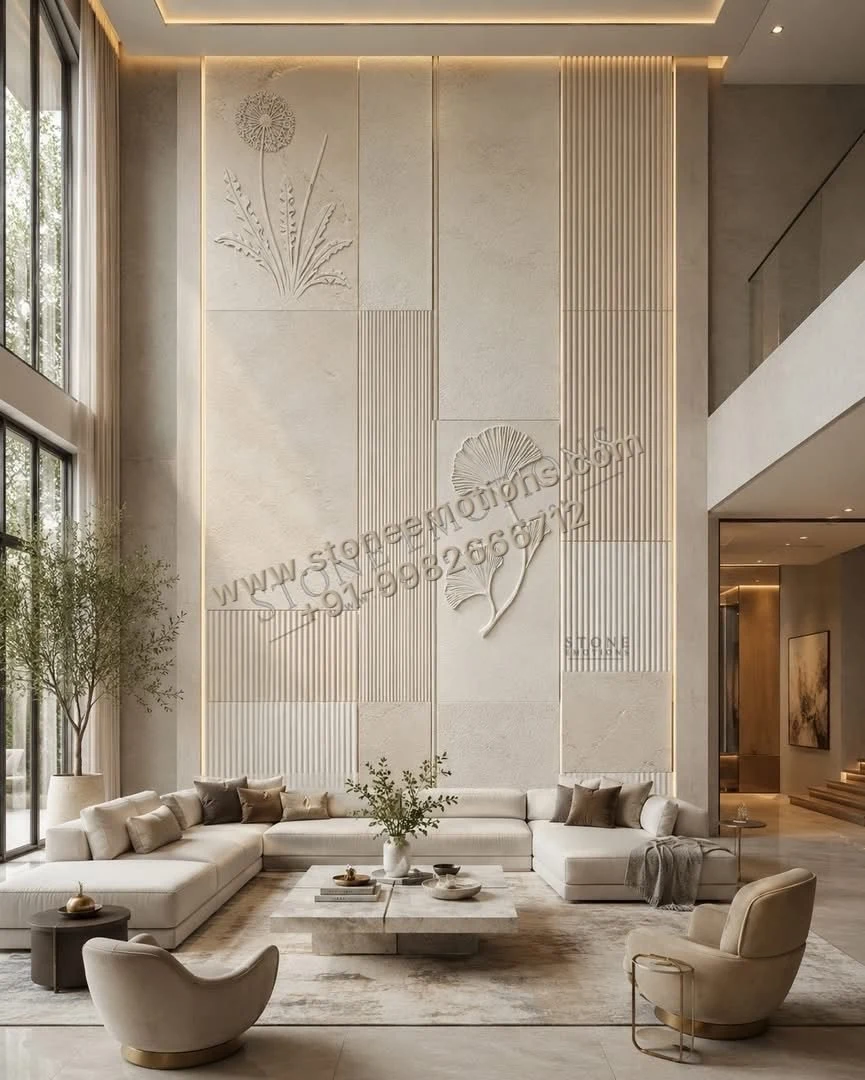 Botanical Heights — Double-height & staircase stone design, Stone Emotions SE-066