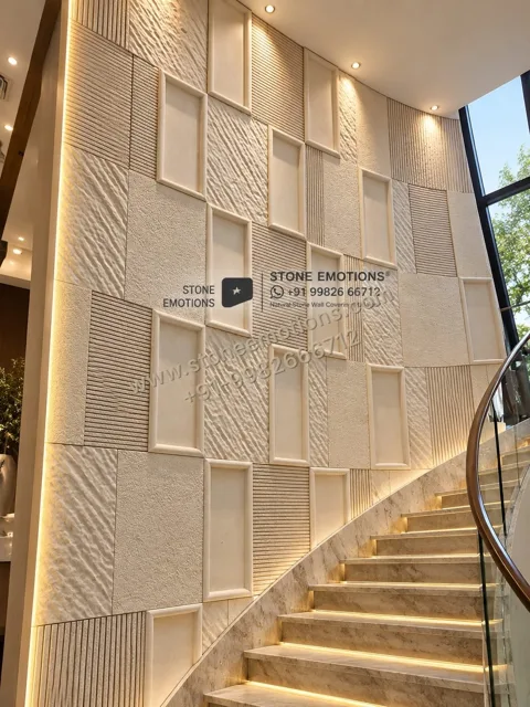 Botanical Staircase — Double-height & staircase stone design, Stone Emotions SE-045