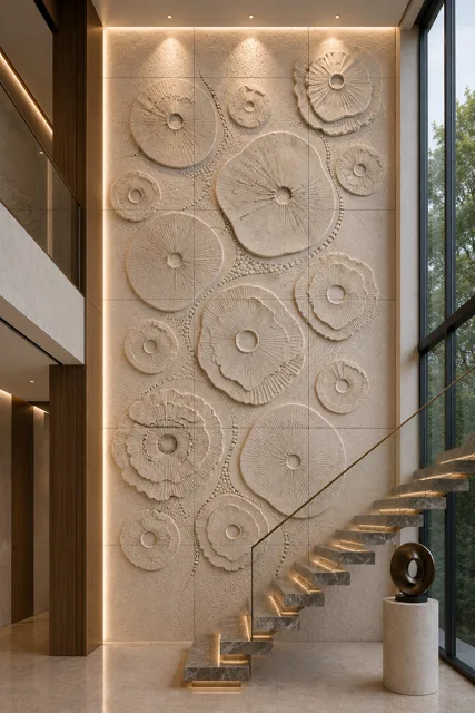 Circles in Relief — Double-height & staircase stone design, Stone Emotions SE-078