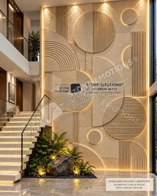 Interlocking Circles — Double-height & staircase stone design, Stone Emotions SE-044