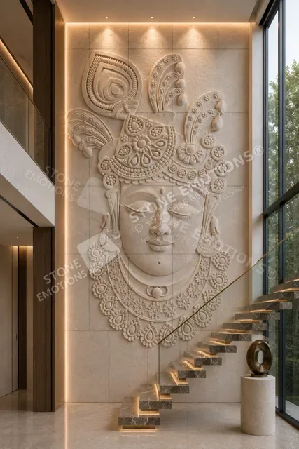 Krishna Medallion — Double-height & staircase stone design, Stone Emotions SE-076