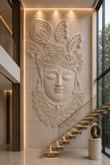 Krishna Medallion — Double-height & staircase stone design, Stone Emotions SE-076