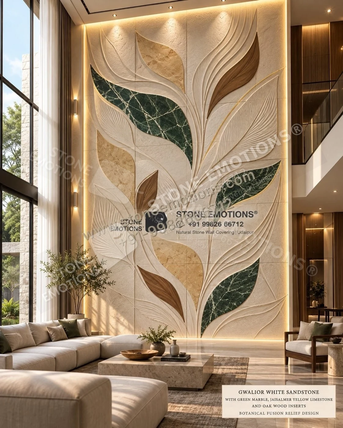 Leaf and Stone — Double-height & staircase stone design, Stone Emotions SE-046