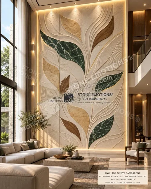 Leaf and Stone — Double-height & staircase stone design, Stone Emotions SE-046