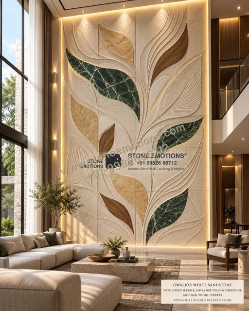 Leaf and Stone — Double-height & staircase stone design, Stone Emotions SE-046
