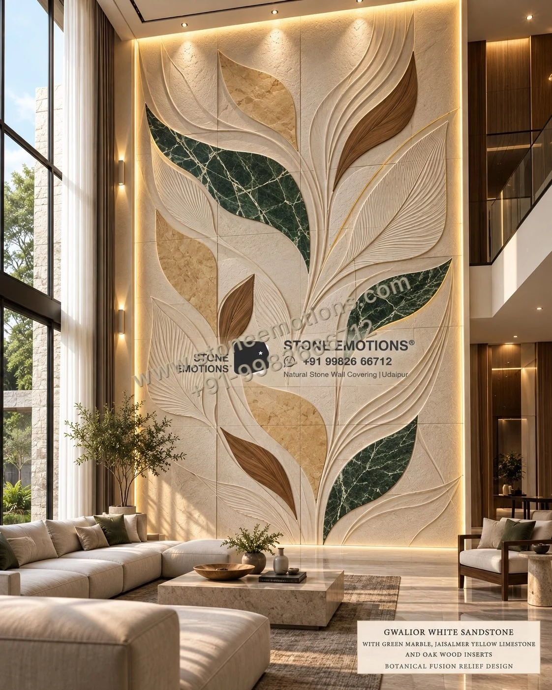 Leaf and Stone — Double-height & staircase stone design, Stone Emotions SE-046