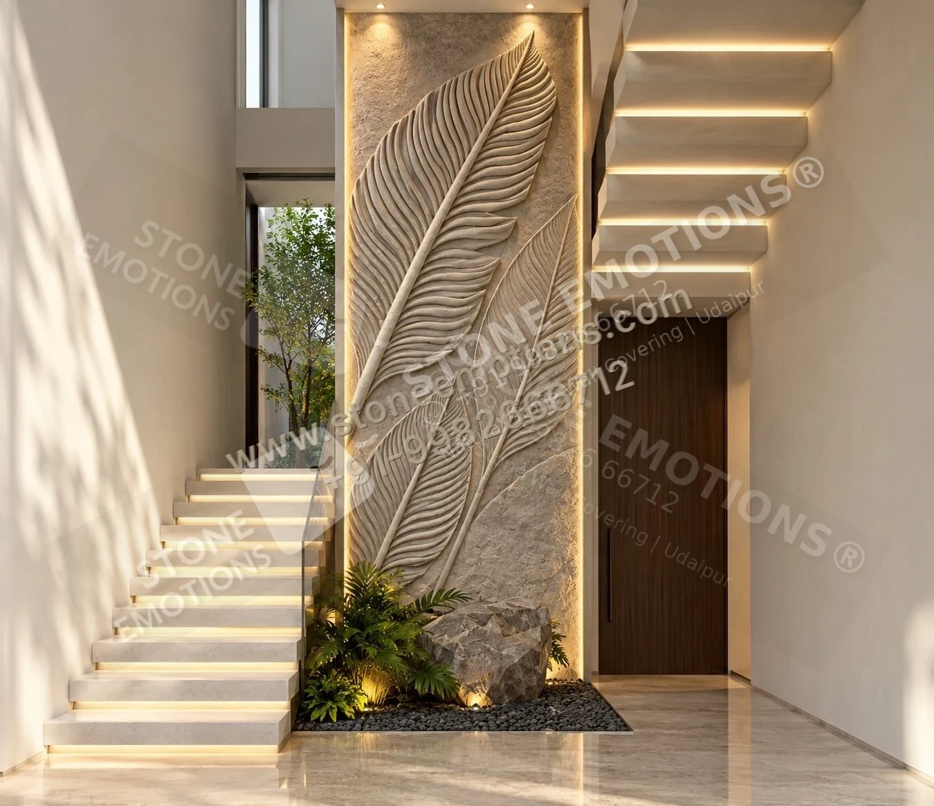 Leaf Staircase — Double-height & staircase stone design, Stone Emotions SE-063