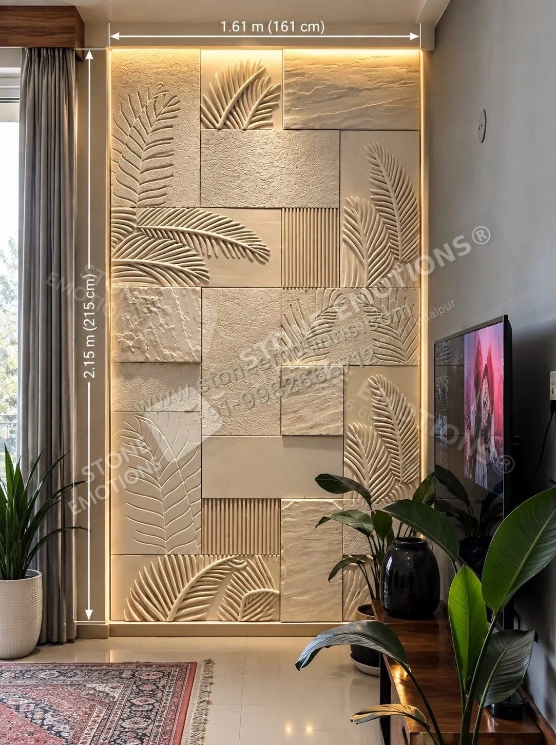Palm and Geometry — Double-height & staircase stone design, Stone Emotions SE-011