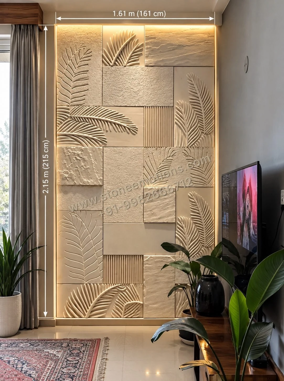 Palm and Geometry — Double-height & staircase stone design, Stone Emotions SE-011