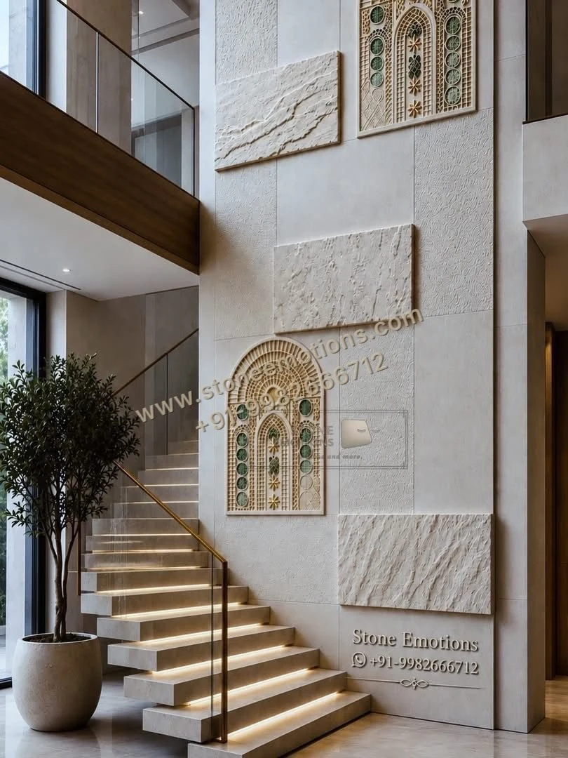 Patterned Staircase — Double-height & staircase stone design, Stone Emotions SE-058
