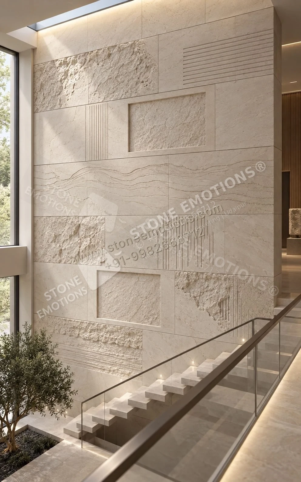 Quiet Relief — Double-height & staircase stone design, Stone Emotions SE-014