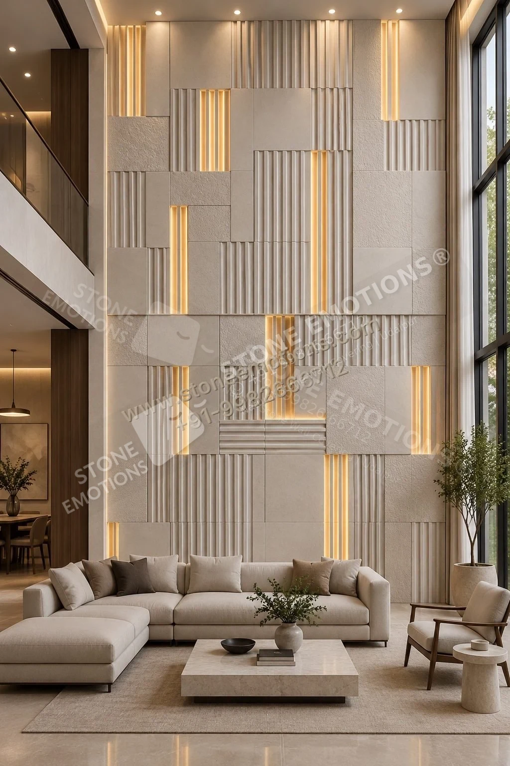Relief in Layers — Double-height & staircase stone design, Stone Emotions SE-024