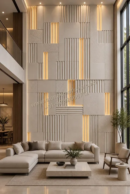 Relief in Layers — Double-height & staircase stone design, Stone Emotions SE-024