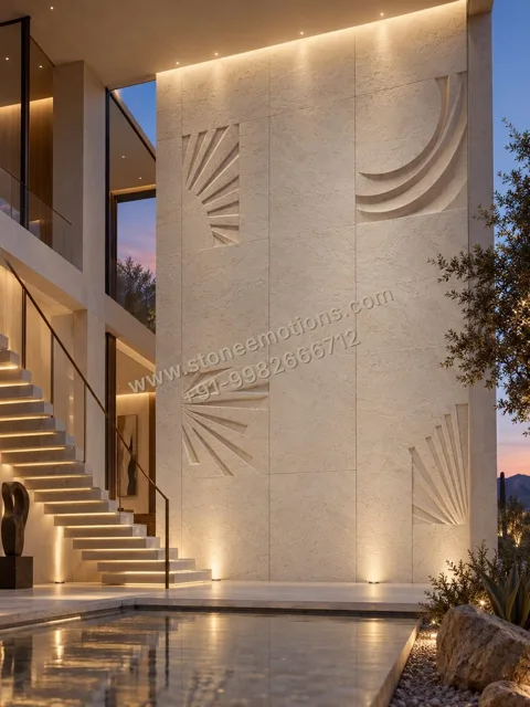 Rhythm at Height — Double-height & staircase stone design, Stone Emotions SE-017