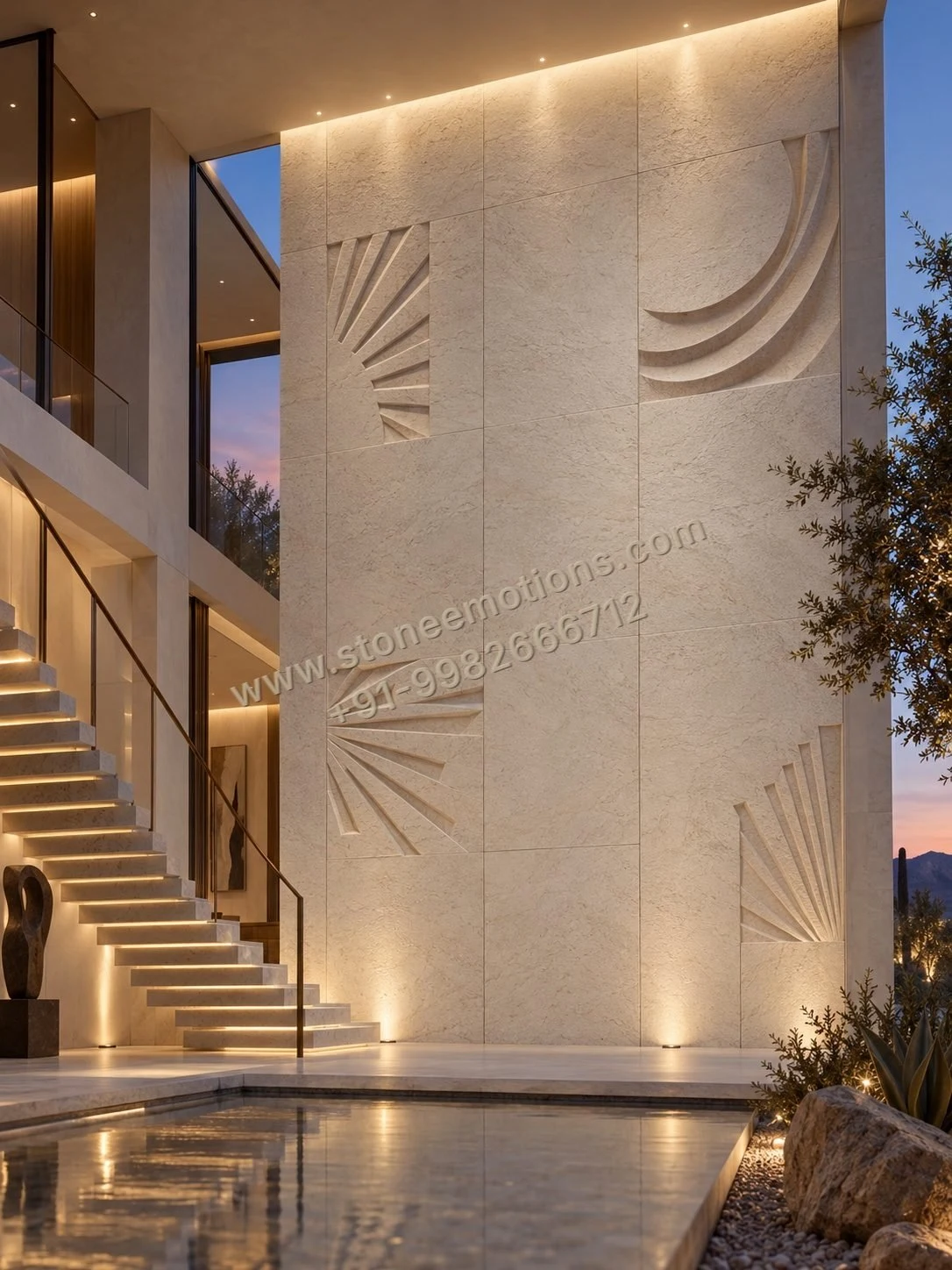 Rhythm at Height — Double-height & staircase stone design, Stone Emotions SE-017