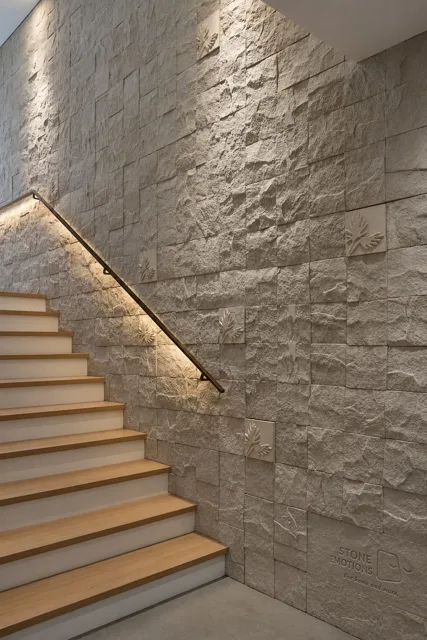 Rock Face Staircase — Double-height & staircase stone design, Stone Emotions SE-082