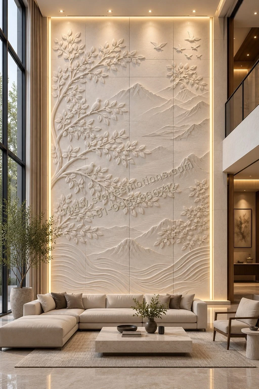 Sculpted Rock at Height — Double-height & staircase stone design, Stone Emotions SE-026