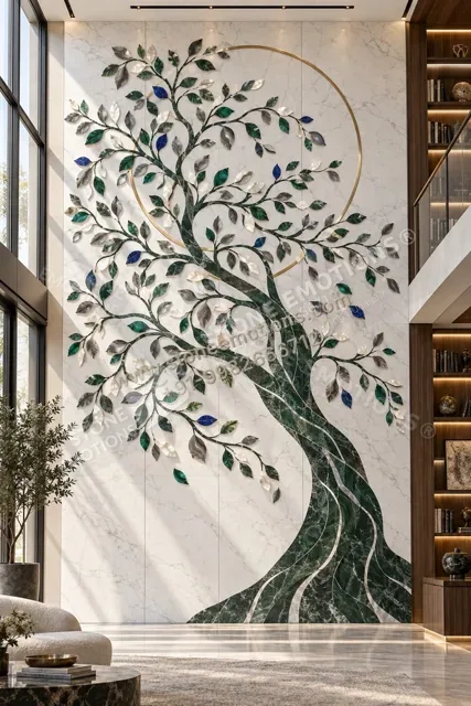 Tree of Life — Double-height & staircase natural stone design, SE-003