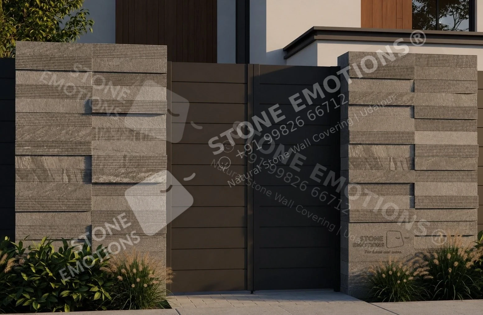 Grey Stone Entrance — Exterior & pool walls stone design, Stone Emotions SE-086